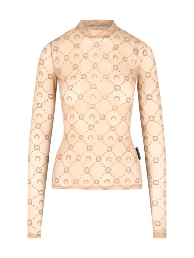 Marine Serre Top Moonogram Mesh Flock In Neutral