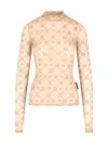 Marine Serre Printed Fitted Top Sheer Sleeves In Neutral