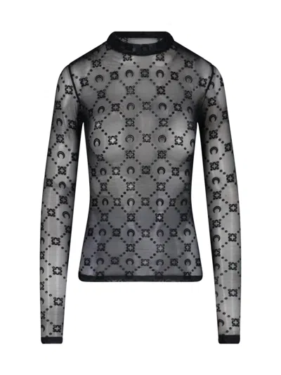 Marine Serre Top Moonogram Mesh Flock In Black