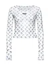 Marine Serre Mesh Monogrammed Crewneck Cropped Top In Optical White