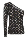 Marine Serre Black Moon Print Jersey Asymmetric Top In Black