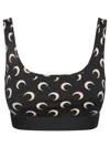 Marine Serre Black Top With All-over Crescent Moon Print In Black