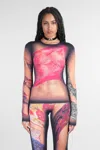 Marine Serre Multicolor Top With Draped Details And All-over Graphic Print In Tech Fabric Woman