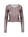 Marine Serre Recycled Moon Mesh Ss Cropped Top In Brown