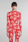 Marine Serre Bodycon Fit High Neck Top With Intricate Topstitching In Red