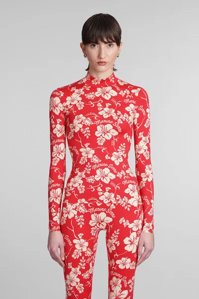 Marine Serre Botanical-print High-neck T-shirt In Red