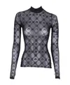 Marine Serre Black Sheer Top With Flocked Monogram In Gray