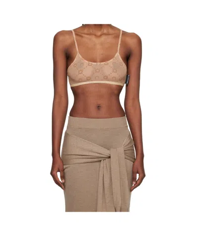 Marine Serre Transparent Elastic Mesh French Bra In Brown