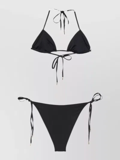 Marine Serre Triangle Bikini Set Adjustable Straps Embroidery In Black