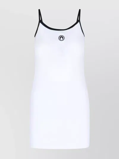 Marine Serre Trimmed Knee Length Dress With Spaghetti Straps In White