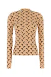 Marine Serre Moon Printed Jersey Long Sleeve Crewneck Top In Nude