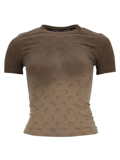 Marine Serre T-shirt "faded Moon" In Brown