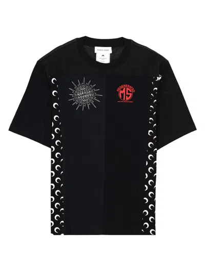 Marine Serre T-shirt "upcycled" Con Stampa In Black