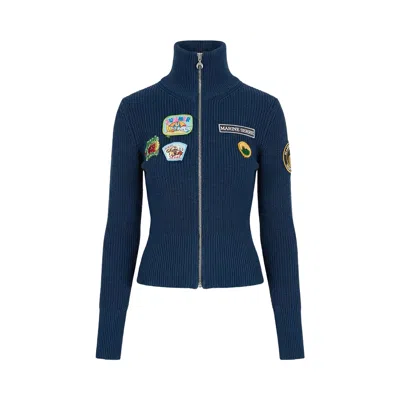 Pre-owned Marine Serre Upc Patch Cardigan 'blue Petrol' | Women's Size S