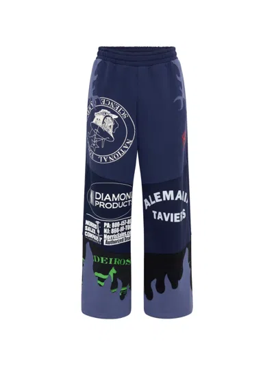 Marine Serre Upcycled Jersey Pants With Flowers Patches In Blue