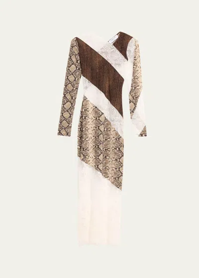 Marine Serre Floral-lace Panelled Midi Dress In Grege