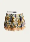 Marine Serre Upcycled Pleated Mini Skirt In Gravel
