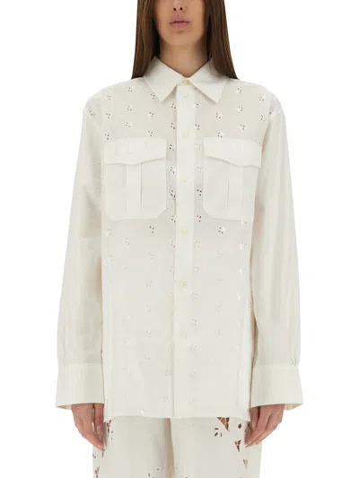 Marine Serre Upcycled Linen Shirt In White
