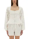 Marine Serre Fitted White Top With Square Neckline And Floral Embroidery
