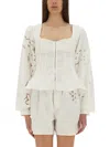 Marine Serre Fitted White Top With Square Neckline And Floral Embroidery In White