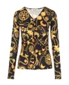 Marine Serre Black Blouse With All-over Graphic Print And Gathering Detail In Black