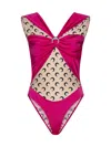 Marine Serre Long Sleeve Jersey Bodysuit With Moon Motif In Fuchsia