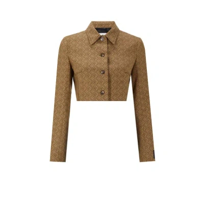 Marine Serre Cropped Monogram-print Jacket In Brown