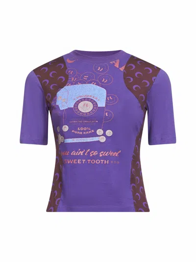 Marine Serre Violet Jersey Regenerated Graphic Baby-fit T-shirt In Purple