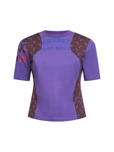 Marine Serre Violet Jersey Regenerated Graphic Baby-fit T-shirt In Blue