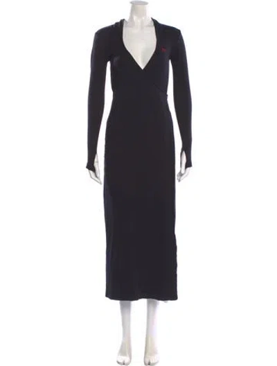 Pre-owned Marine Serre V-neck Long Dress In Black