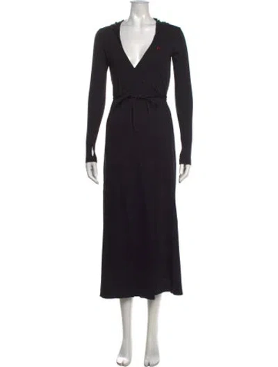 Pre-owned Marine Serre V-neck Long Dress In Black