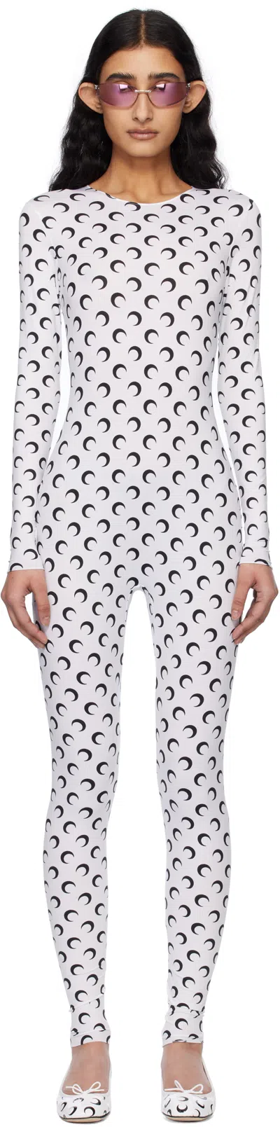 Marine Serre White & Black Recycled Jersey Moon Catsuit In Wh00 Optical White