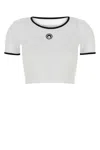 Marine Serre White Cropped Crewneck T-shirt With Logo Embroidery On The Front In Cotton Woman In White
