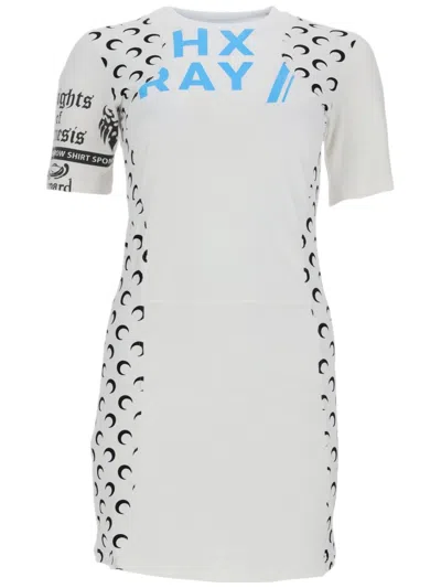 Marine Serre White Crescent Moon Graphic Mini Dress In Gray