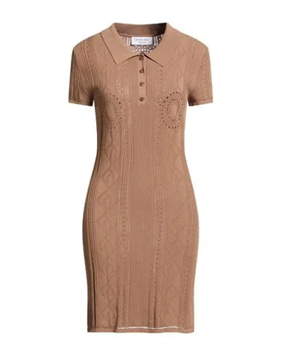 Marine Serre White Line Woman Mini Dress Camel Size L Viscose, Polyamide In Brown