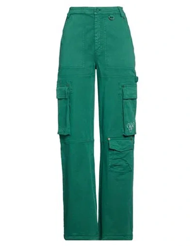 Marine Serre White Line Woman Pants Emerald Green Size M Cotton, Elastane