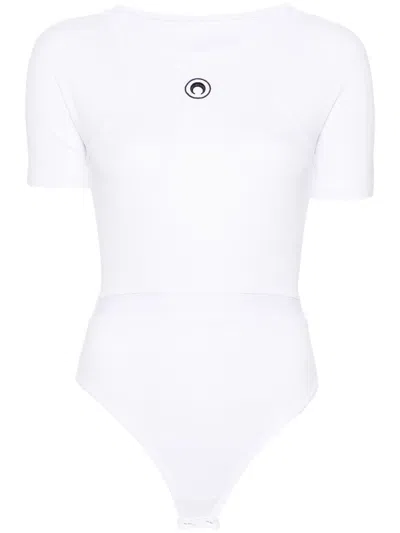 Marine Serre White Moon-embroidered Bodysuit