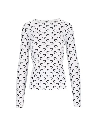 Marine Serre White Moon Logo Fitted Long-sleeve Top In Multi