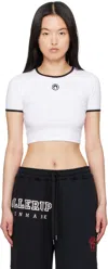 Marine Serre White Cropped Crewneck T-shirt With Logo Embroidery On The Front In Cotton Woman In Wh10 White