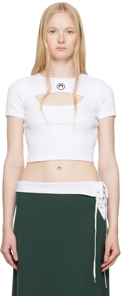 Marine Serre White Moon Logo Ribbed Jersey Cut-out T-shirt