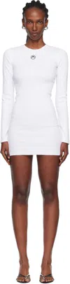 Marine Serre White Moon Logo Ribbed Jersey Ls Crewneck Minidress In White