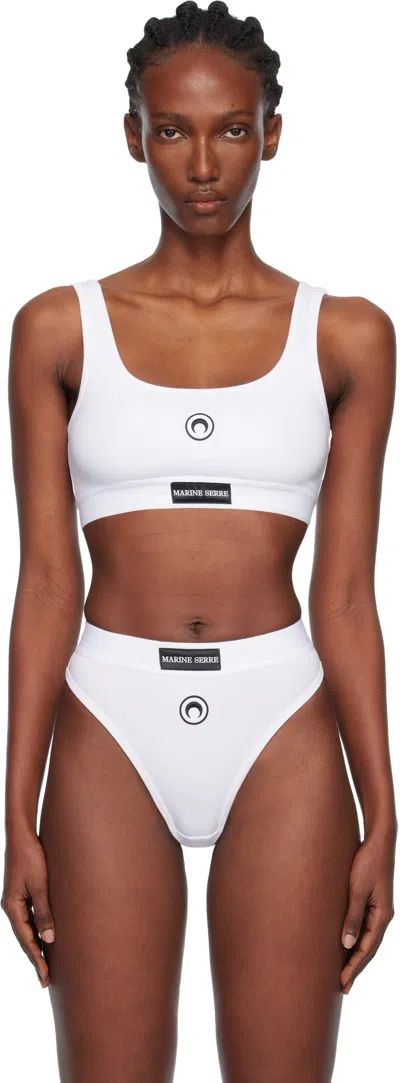 Marine Serre Stretch Jersey Sport Bra With Moon Logo In White