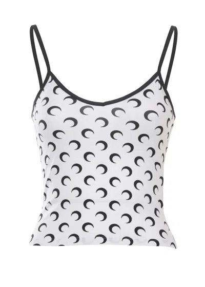 Marine Serre White Moon Logo V-neck Tank Top