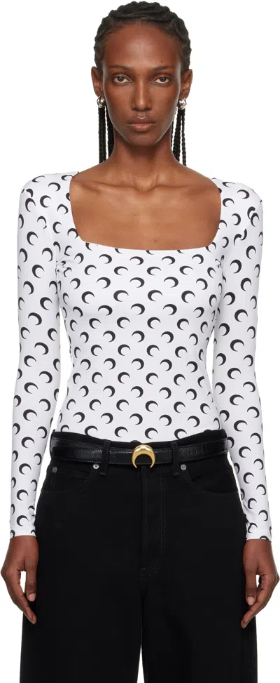 Marine Serre White Moon Printed Jersey Ls Squareneck T-shirt