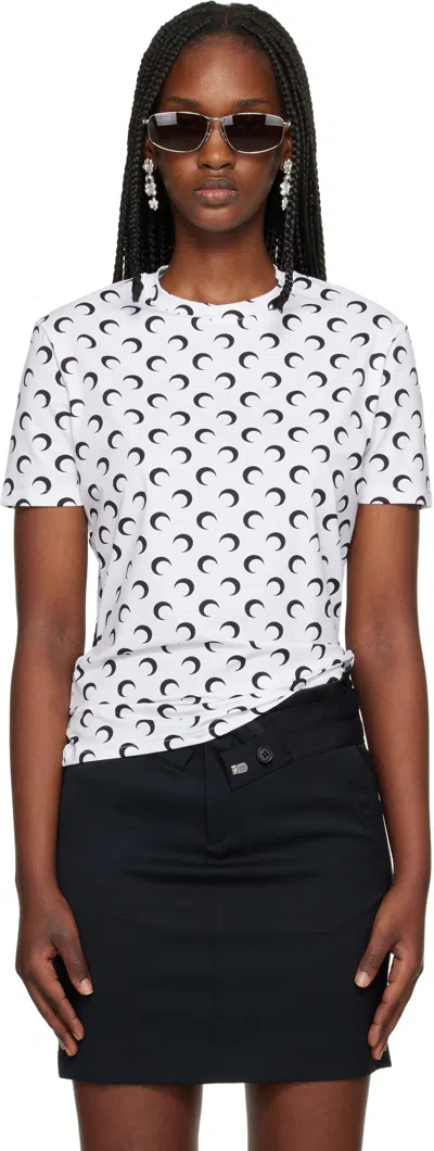 Marine Serre White Moon Printed Jersey Short Sleeves Crewneck T-shirt