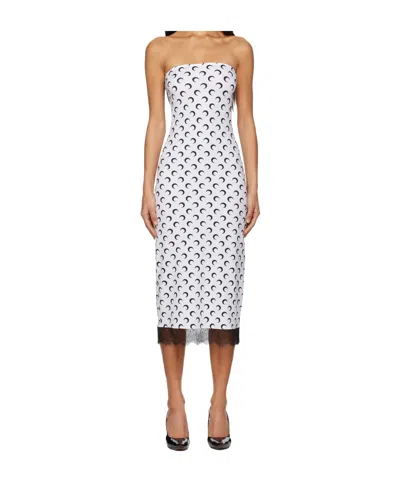MARINE SERRE WHITE RECYCLED MOON JERSEY BUSTIER MIDI DRESS