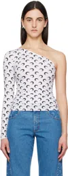 Marine Serre White Recycled Moon Jersey Second Skin Asymmetric T-shirt In Wh00 Optical White