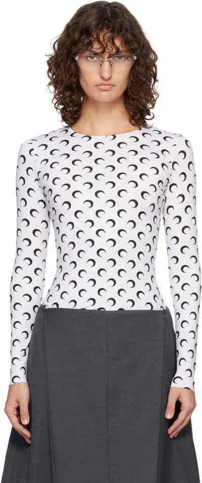 Marine Serre White Recycled Moon Jersey Second Skin Crewneck T-shirt