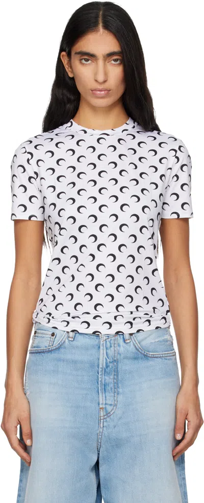 Marine Serre White Recycled Moon Jersey Second Skin Short Sleeves T-shirt