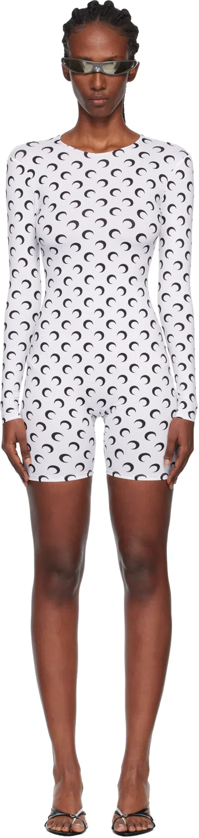 MARINE SERRE WHITE RECYCLED MOON JERSEY SHORT CATSUIT